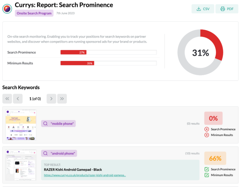 Magpie DBX - search prominence - partner dashboard
