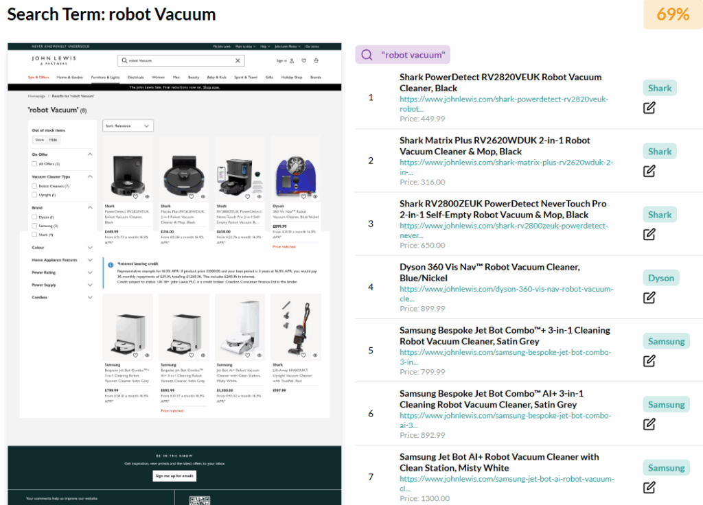 onsite search results page rankings